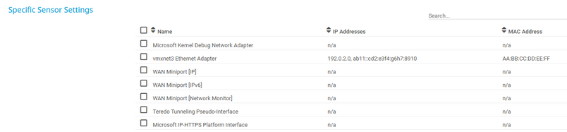 Specific Sensor Settings